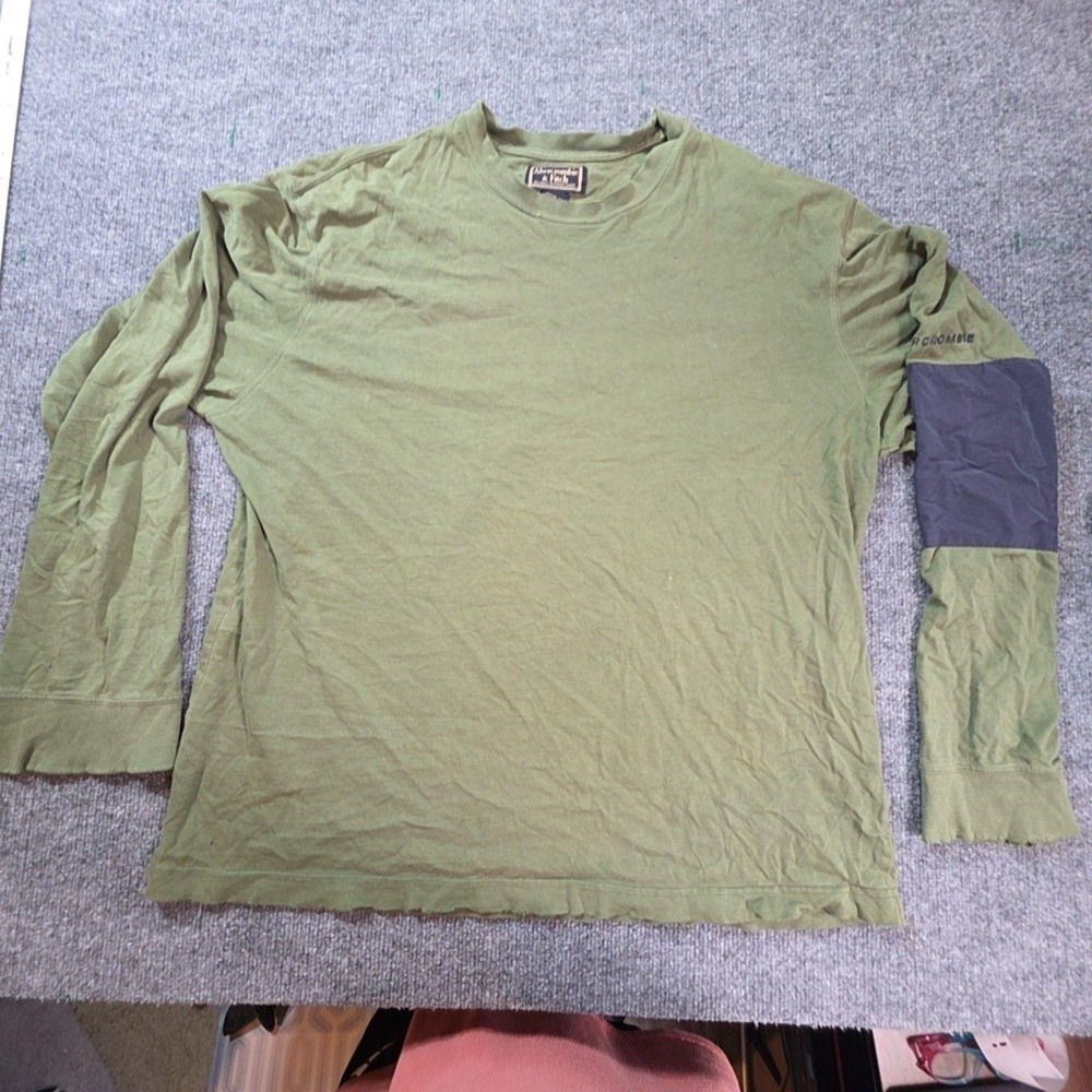 Abercrombie & Fitch Shirt Mens XL Green Colorblock Long Sleeve Tee Top Outdoor